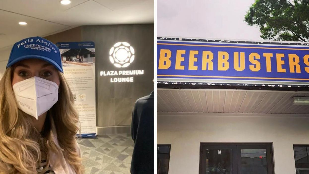 Ali Millington at Pearson's Plaza Premium Lounge. Right: Beerbusters' new storefront.
