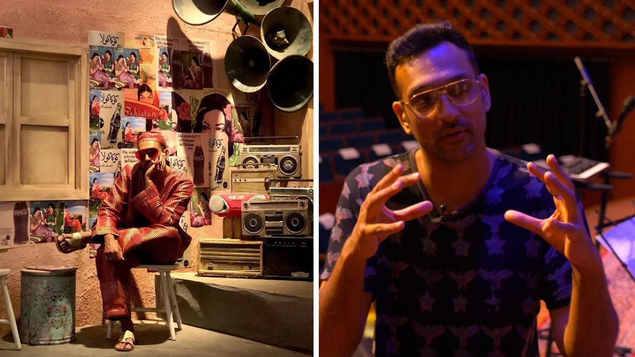 Ali Sethi on the set of Coke Studio's superhit 'Pasoori'. Right: Ali Sethi in conversation with Narcity in Toronto.