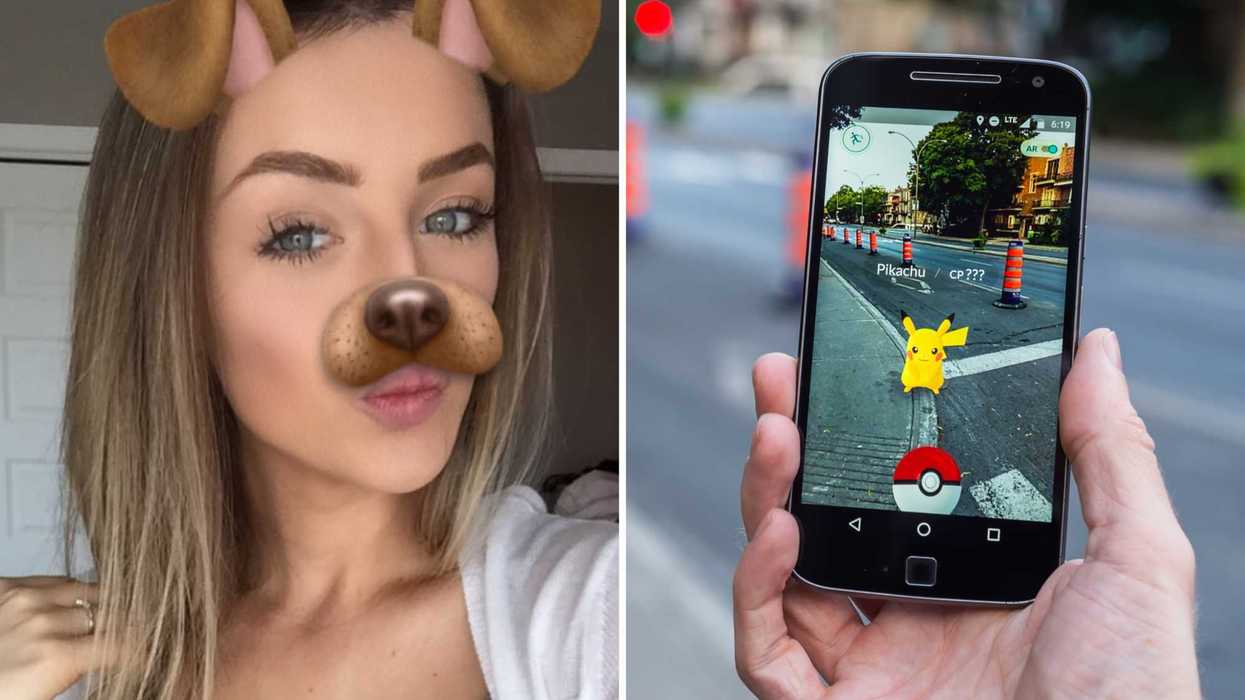 Alicia Moffet. Droite : un téléphone et l'application Pokémon GO