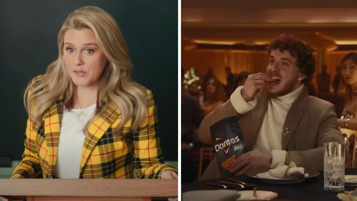 Alicia Silverstone on the Rakuten ad. Right: Jack Harlow on the Doritos ad.