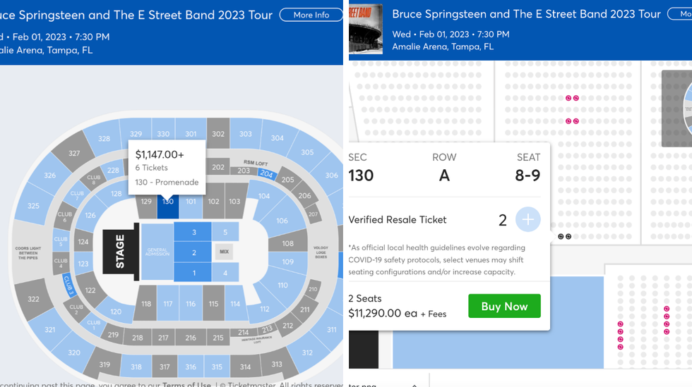 Amalie Arena seating chart for the Bruce Springsteen concert. Right: The Amalie Arena seating section for the Bruce Springsteen concert.