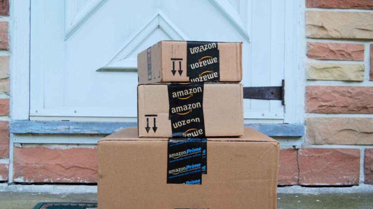 Amazon packages on a doorstep.