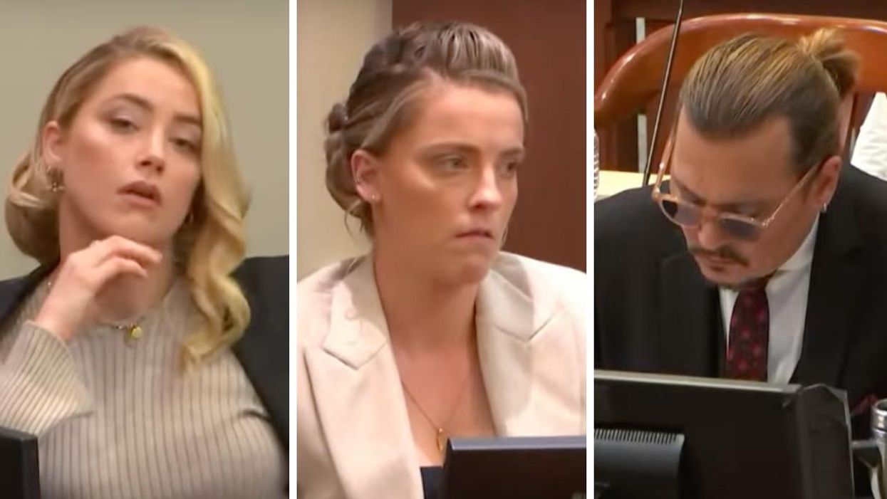 Amber Heard in court. Middle: Whitney Heard Henriquez. Right: Johnny Depp.