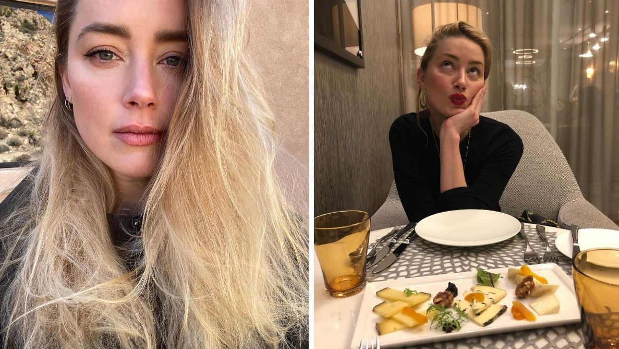Amber Heard. Right: Amber Heart at a restaurant.