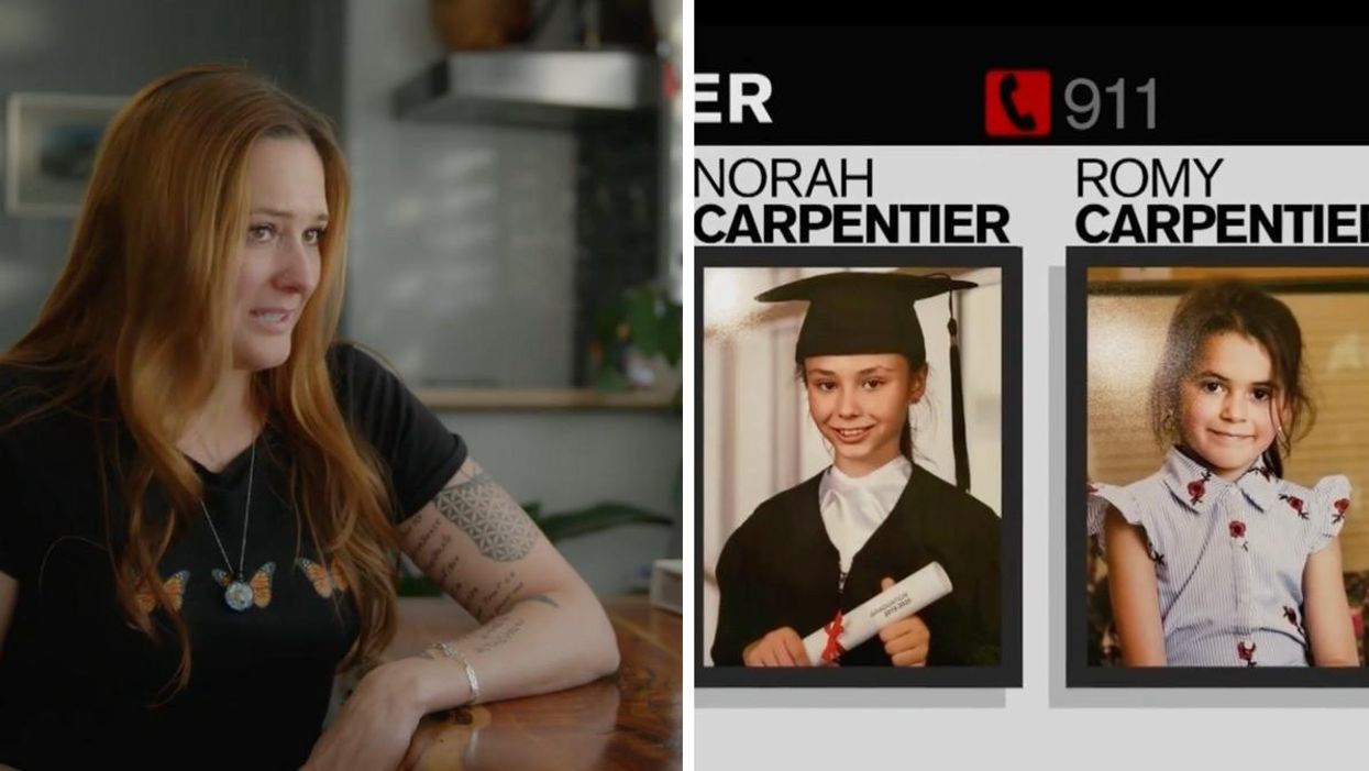 Amelie Lemieux dans Alerte Amber : Le documentaire. Droite : Photos de Norah et Romy Carpentier.