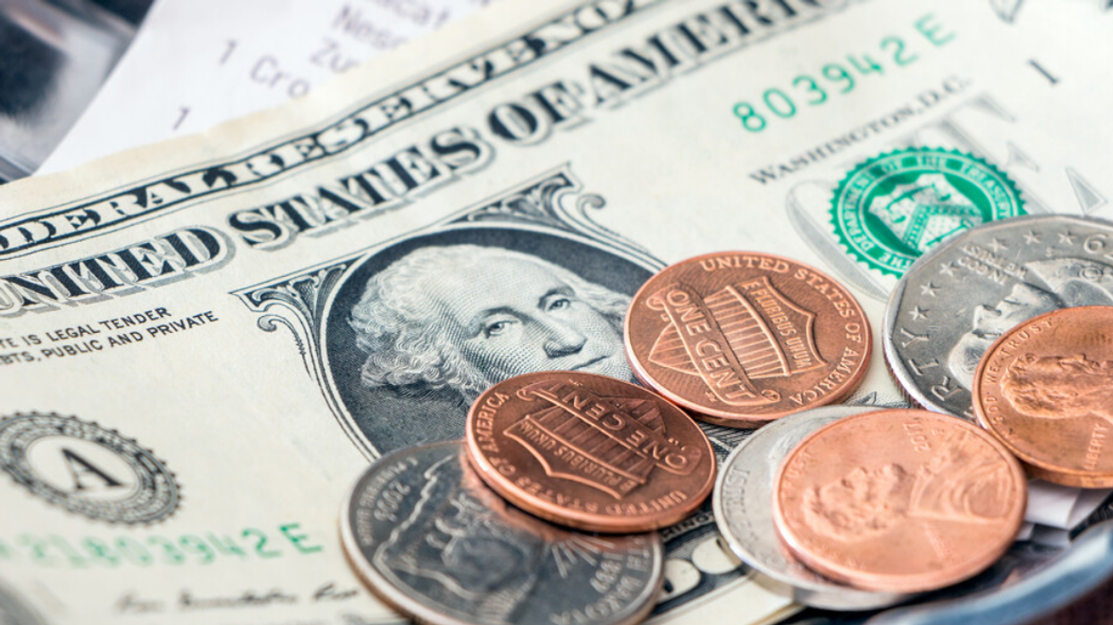 American paper bills and coins.
