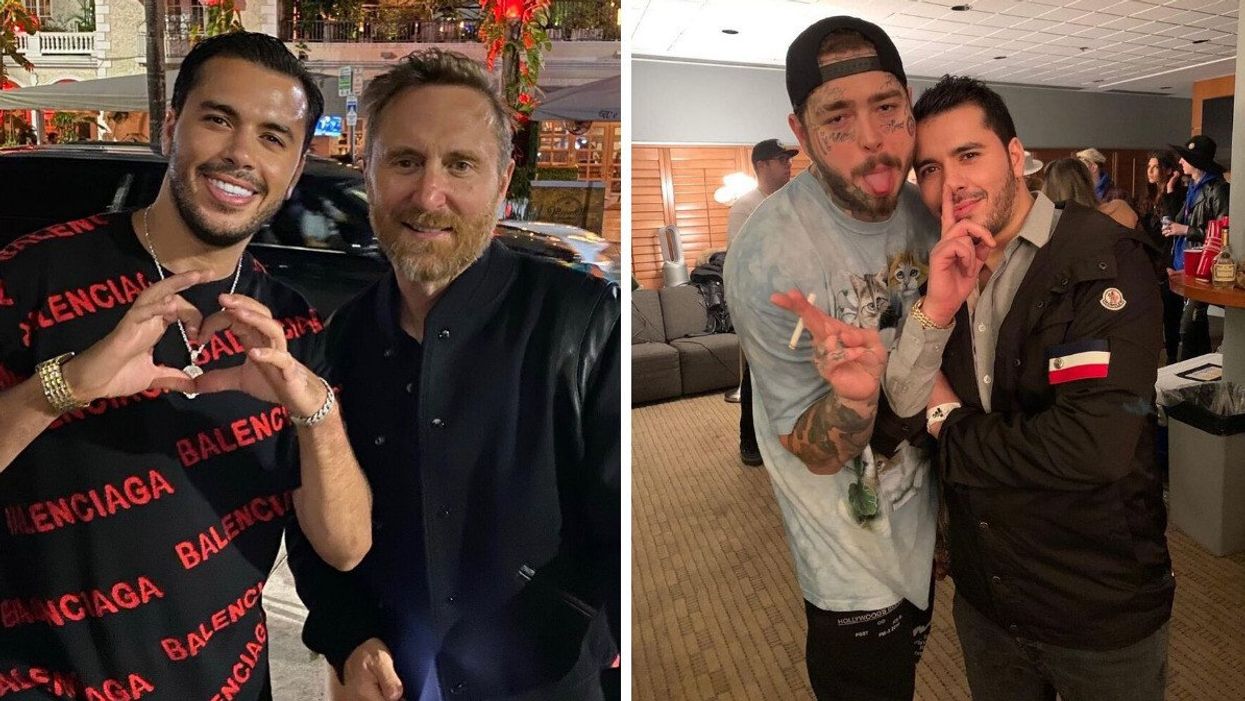 Amine et David Guetta. Droite : Amine et French Montana.