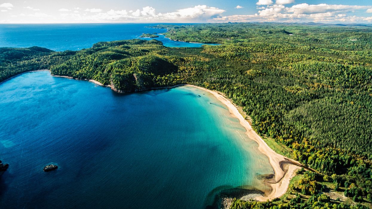 An aerial view of a beach.