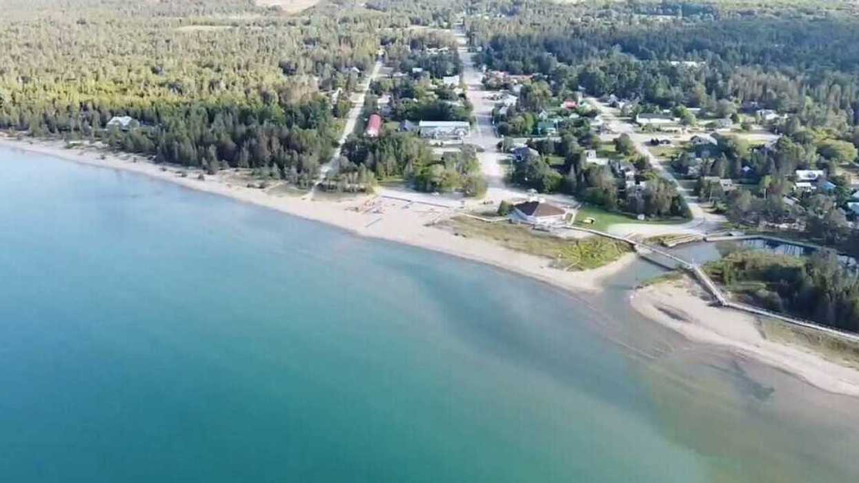 An aerial view of a beach.