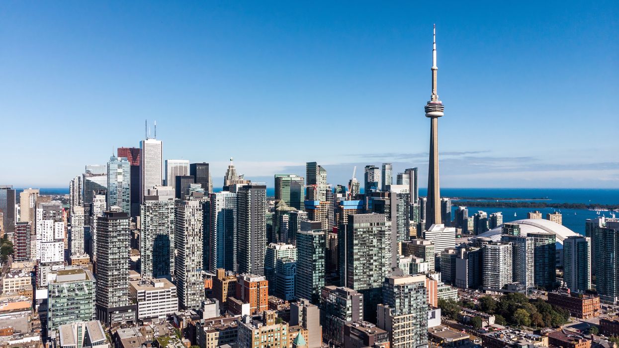 An aerial view of Downtown Toronto during summer.