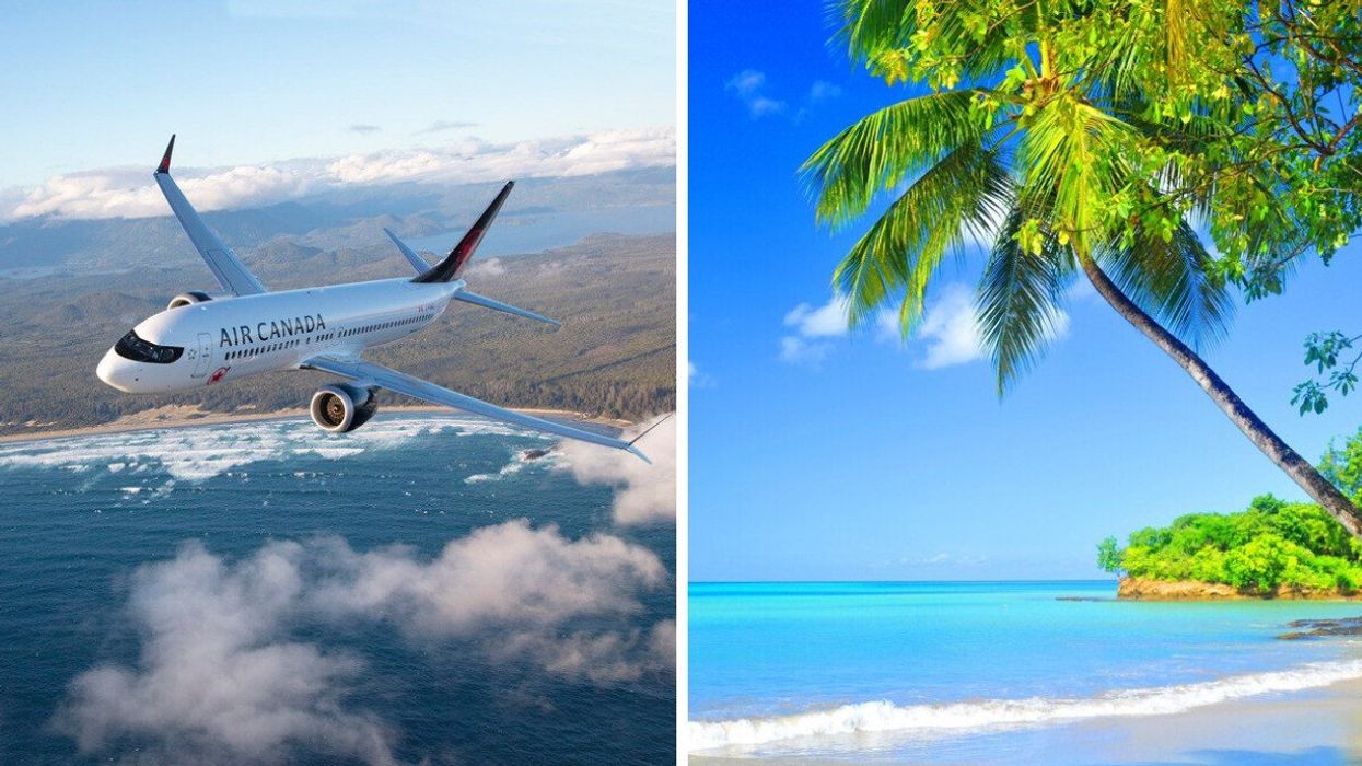 An Air Canada flight. Right: Barbados