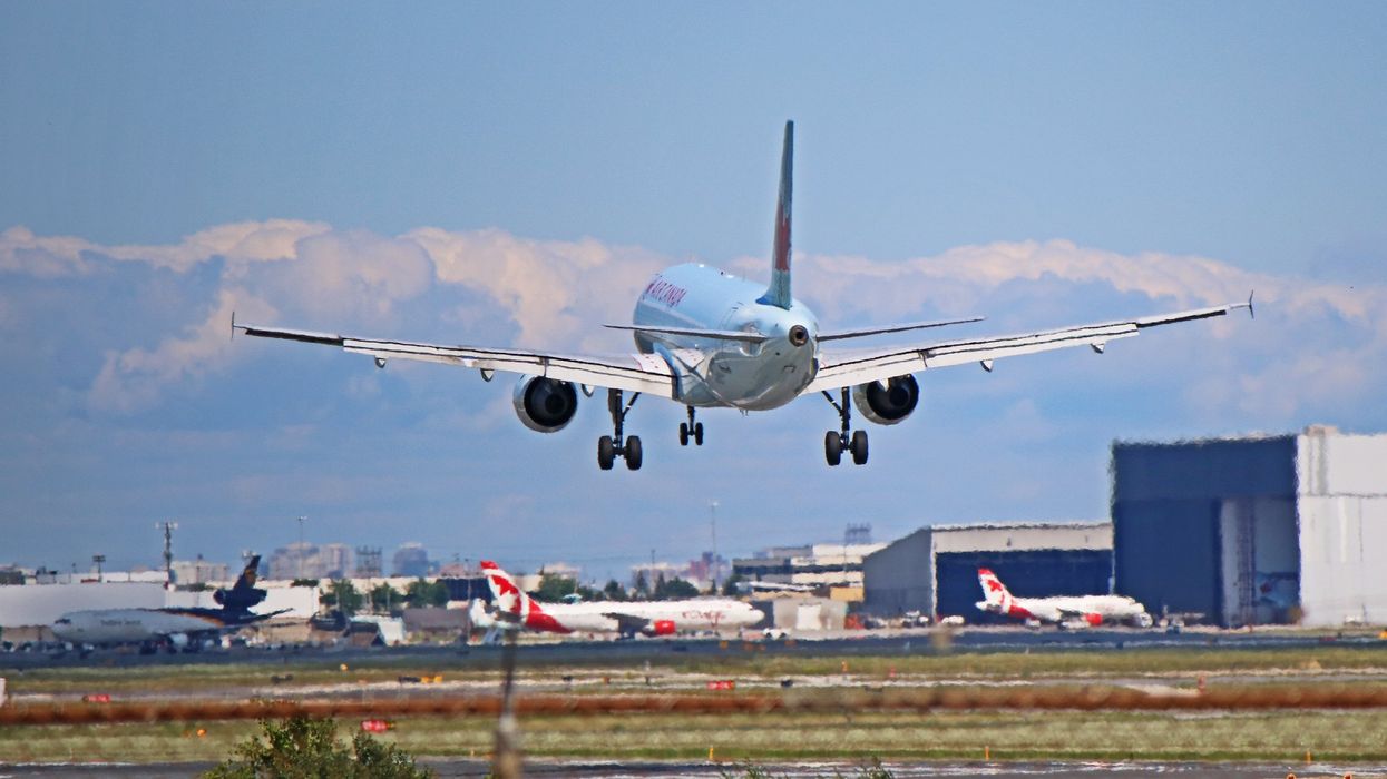 An Air Canada jet coming in for landing at Toronto Pearson International Airport (YYZ).