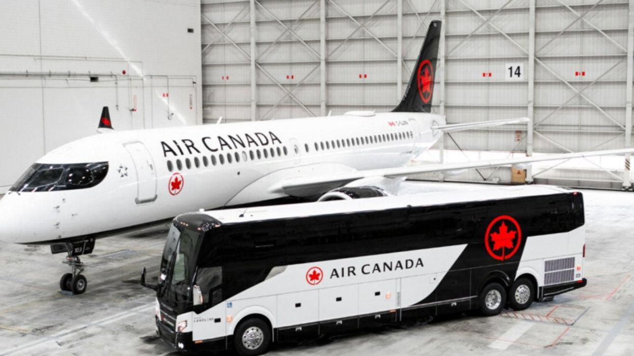 An Air Canada plane and bus.