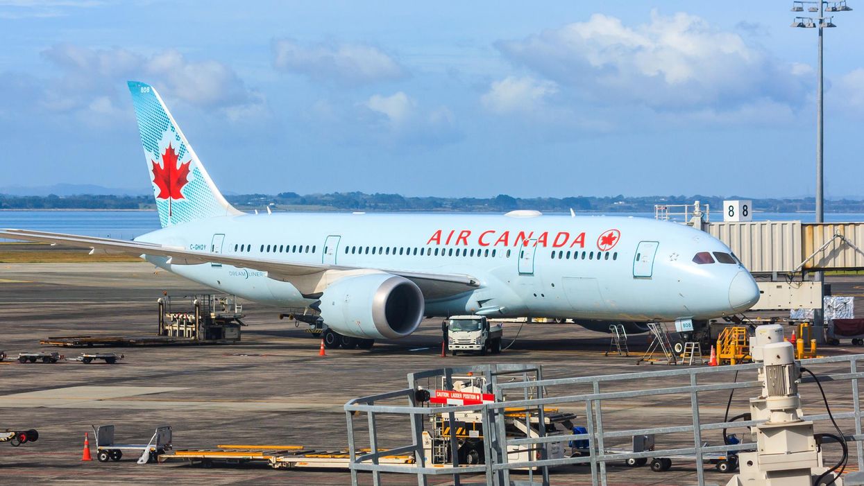 An Air Canada plane preparing for takeoff.