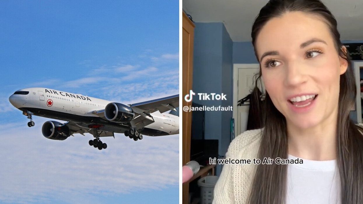 An Air Canada plane. Right: TikToker Janelle Dufault.
