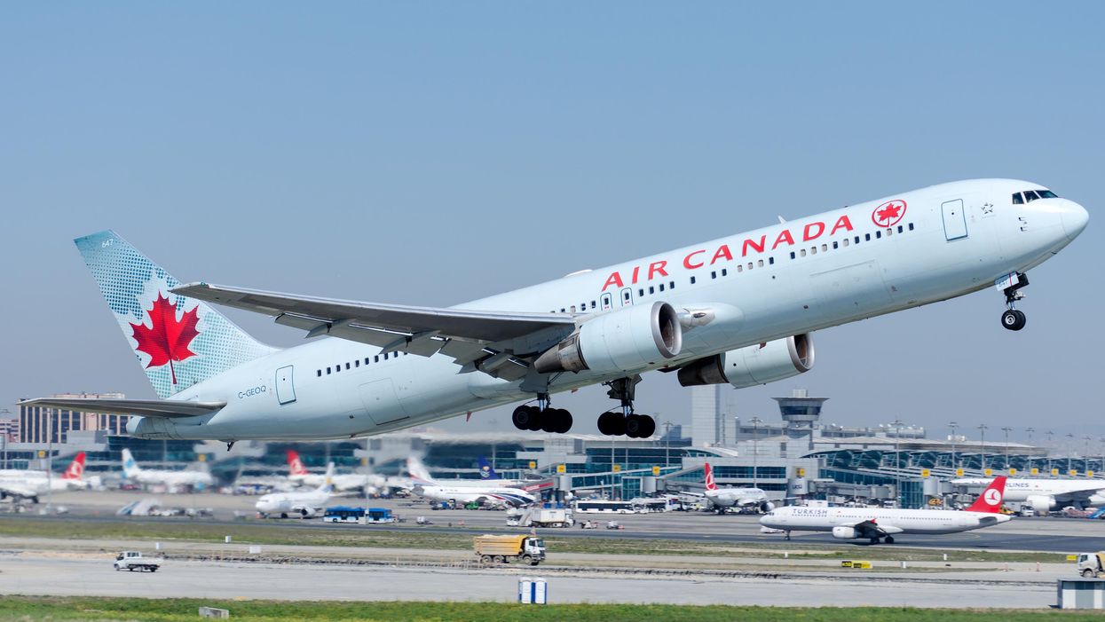 An Air Canada plane taking off.