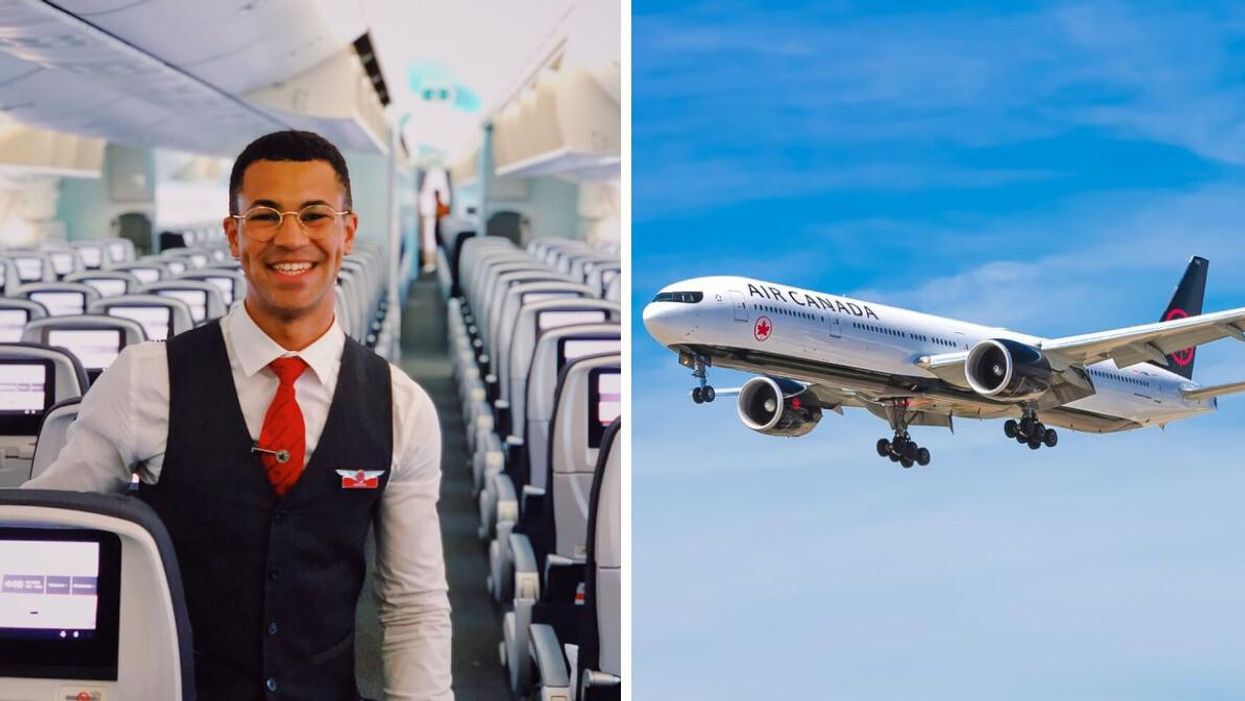 An Air Canada staff member. Right: An Air Canada plane.