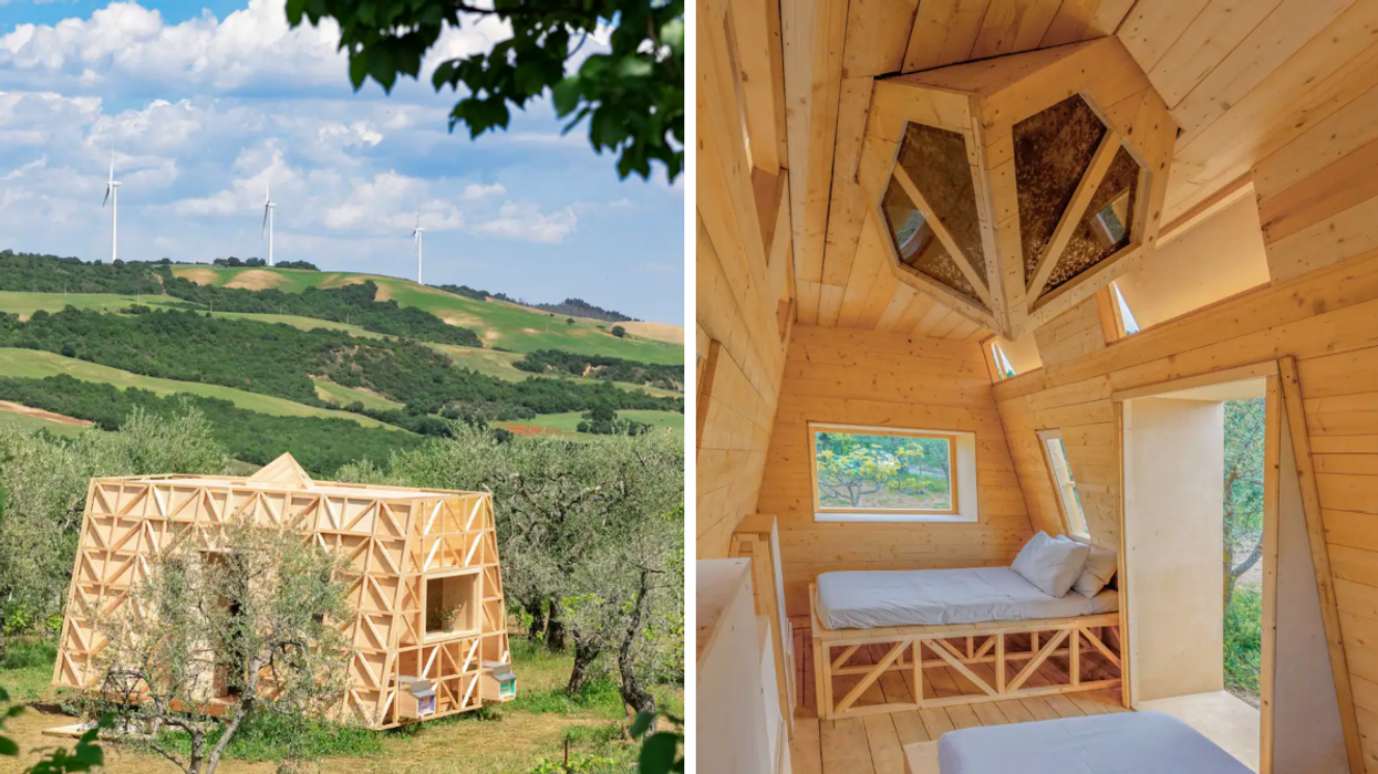 An Airbnb in Italy. Right: A house with a beehive inside.