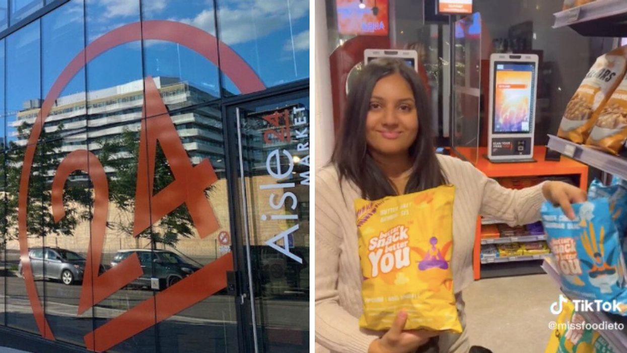 An Aisle 24 store. Right: Shriya seen shopping at Aisle 24 at night. 