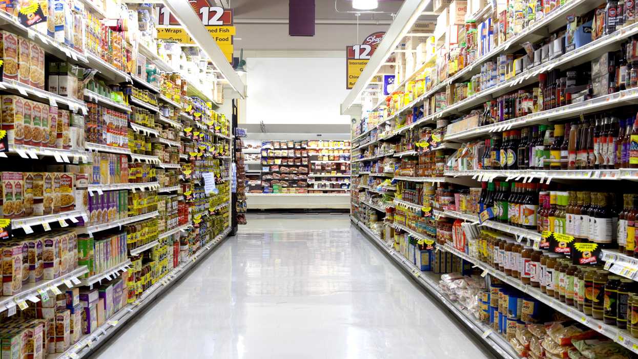 An aisle in a grocery store.