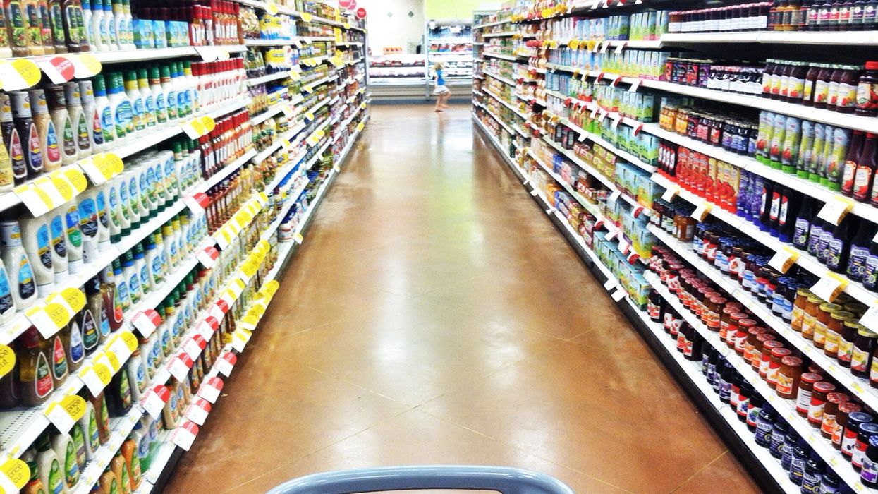 An aisle in a grocery store.