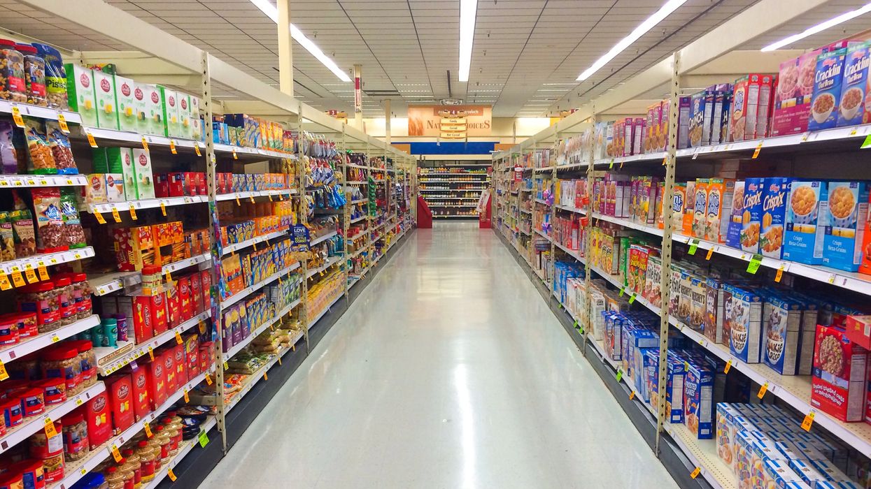 An aisle in a grocery store.