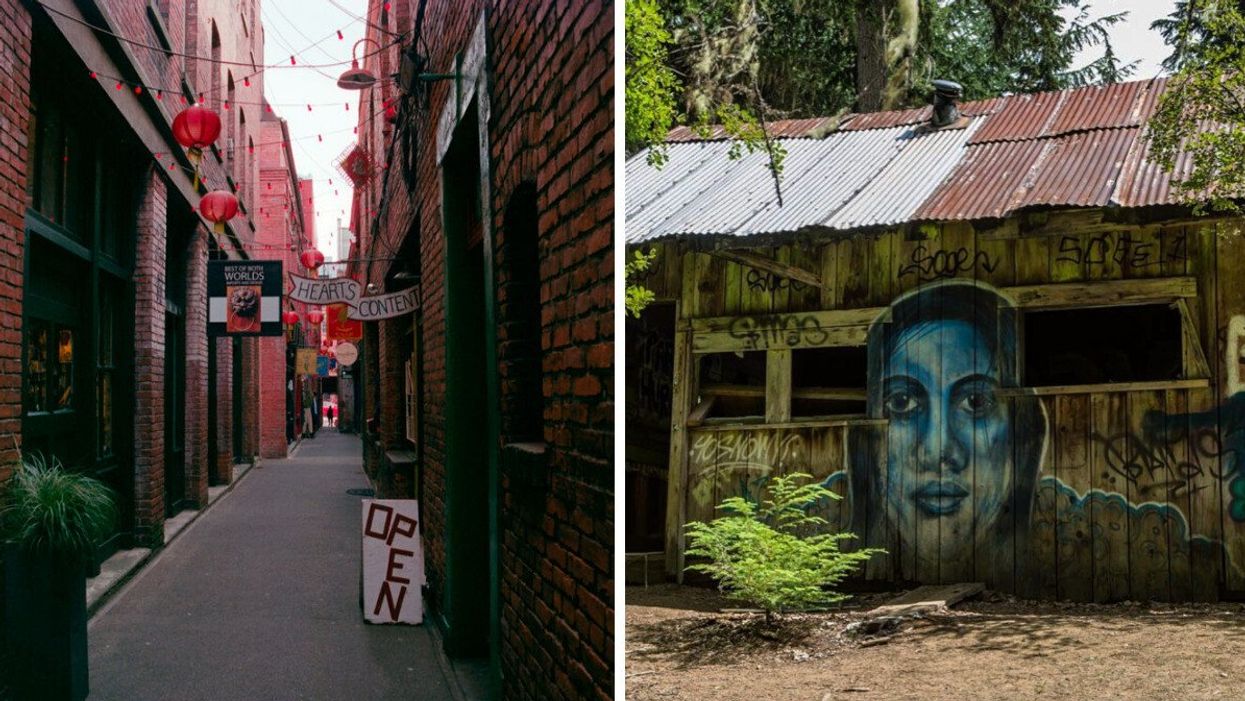 An alley in Victoria. Right: A ghost town in B.C.