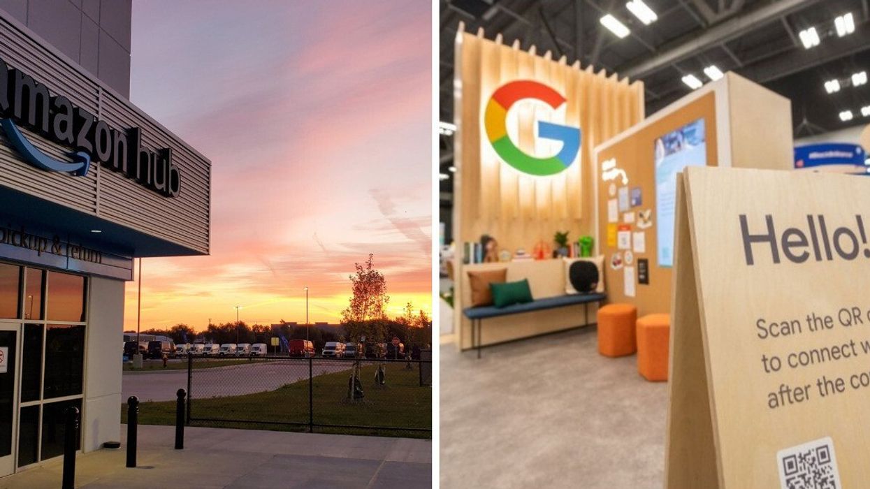 An Amazon hub. Right: Inside Google offices.