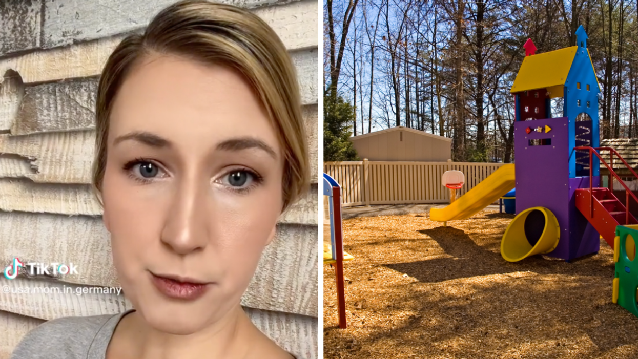 An American mom in Germany. Right: A playground.