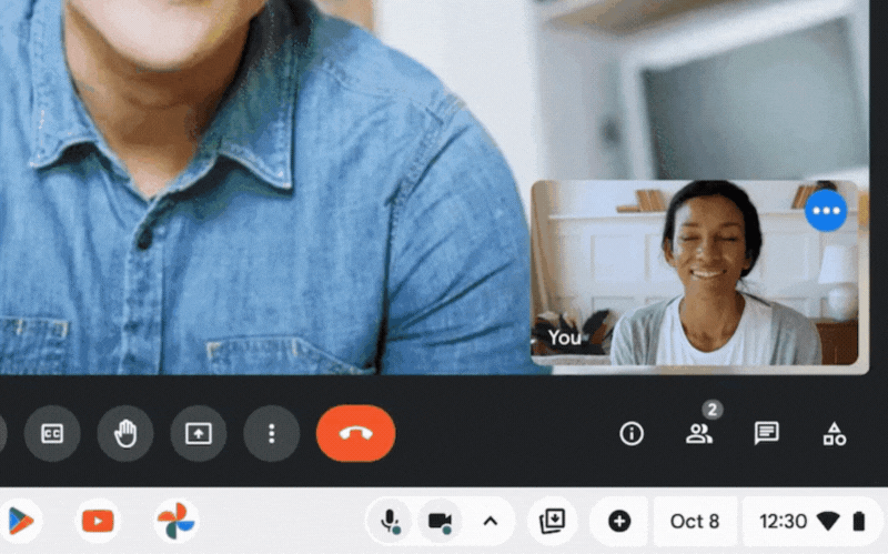 An animated GIF demonstrating the Chromebook Plus video chat tools.