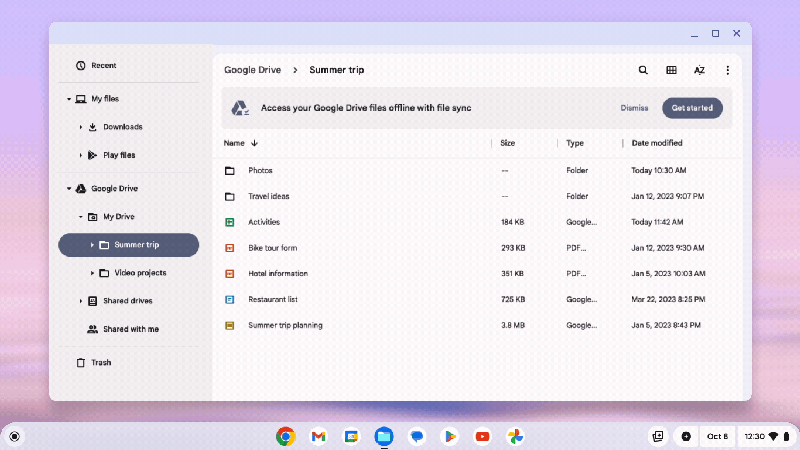 An animated GIF demonstrating the process of syncing a Chromebook Plus with online content.