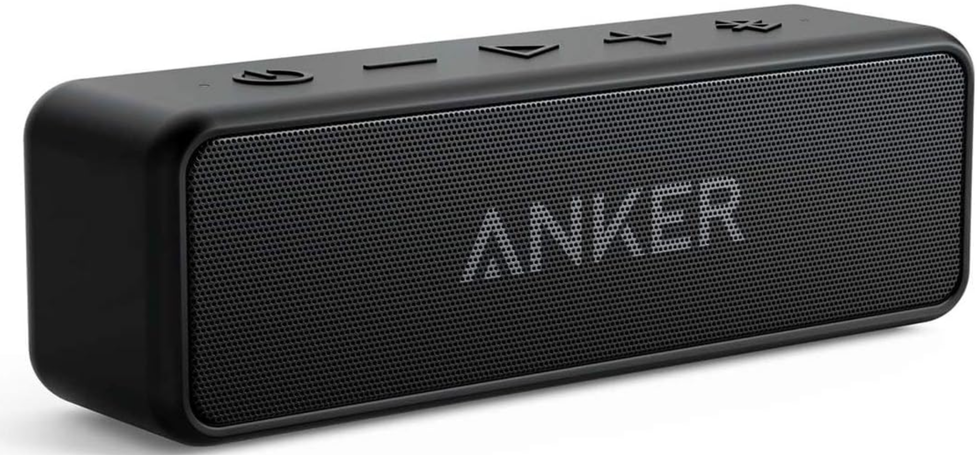 An Anker portable bluetooth speaker.