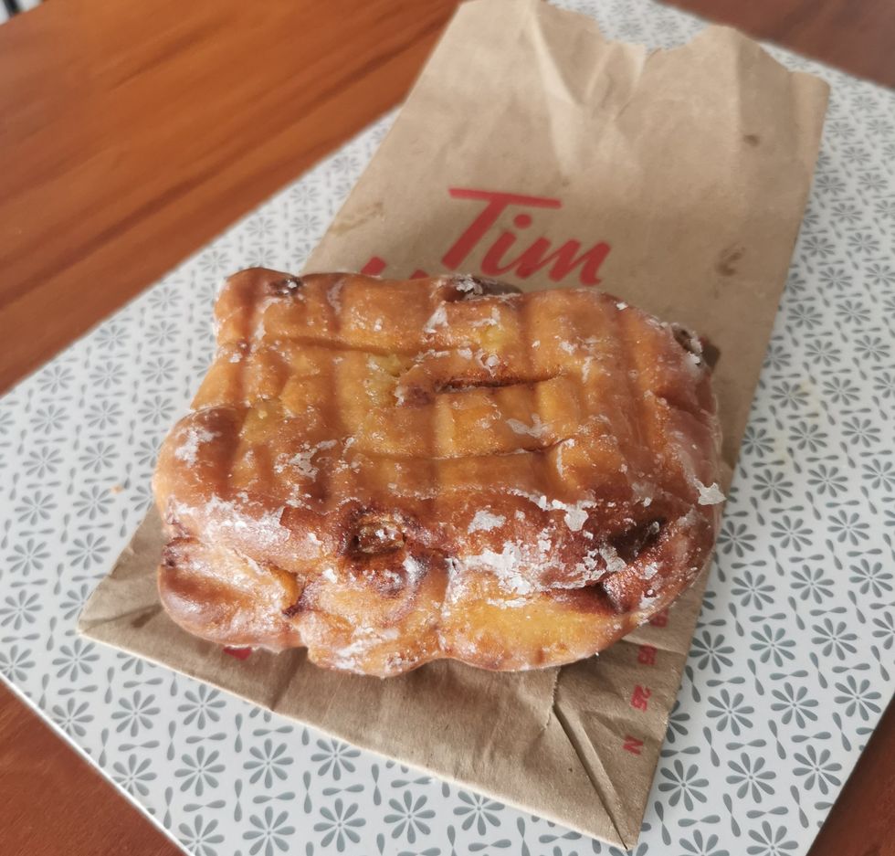 An Apple Fritter from Tim Hortons.