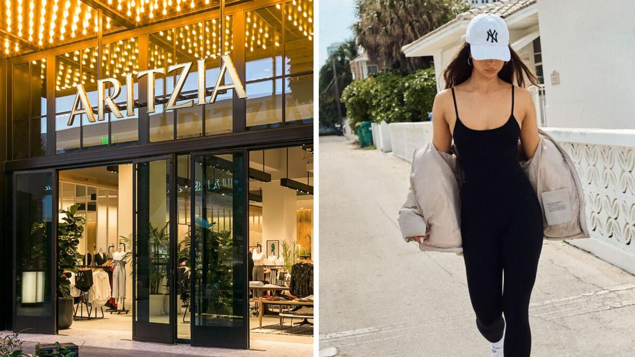 An Aritzia store. Right: A jumpsuit from Garage Clothing.