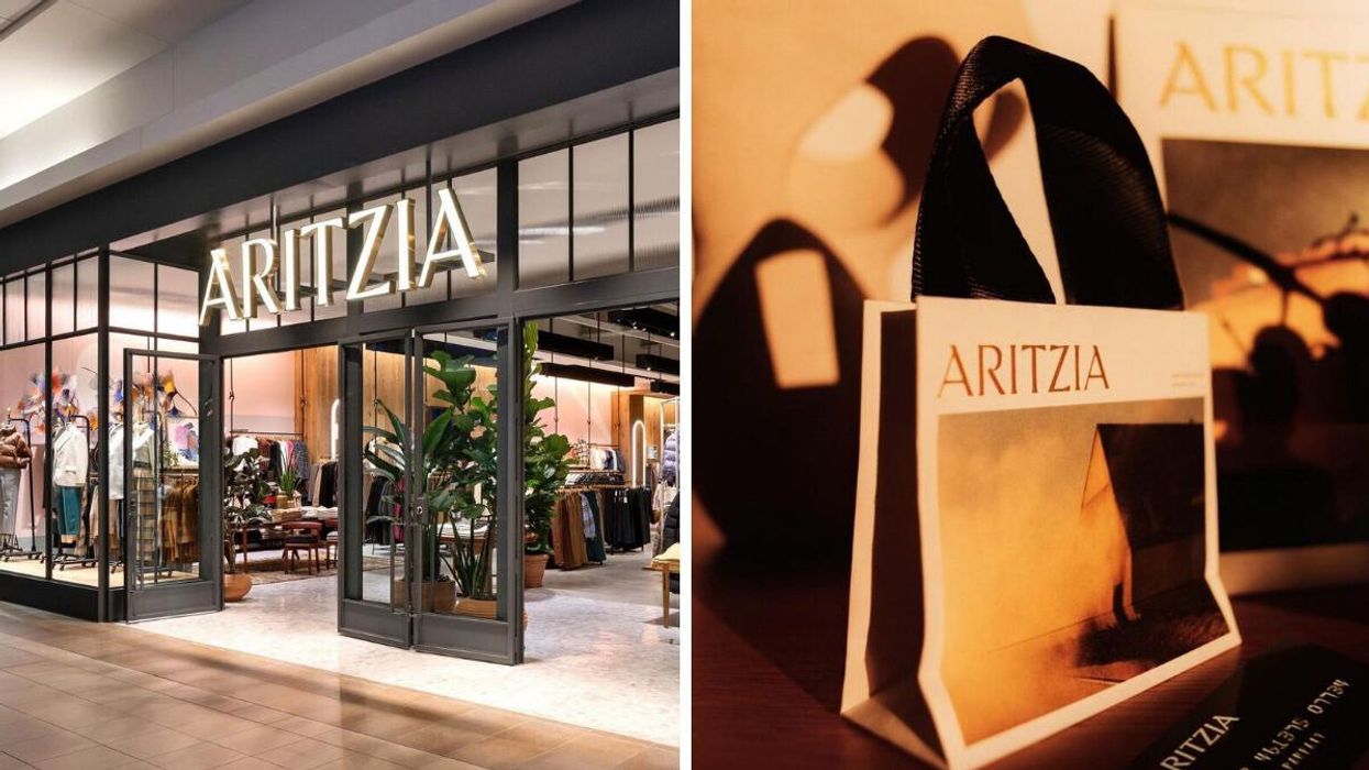 An Aritzia store. Right: An Aritzia shopping bag.