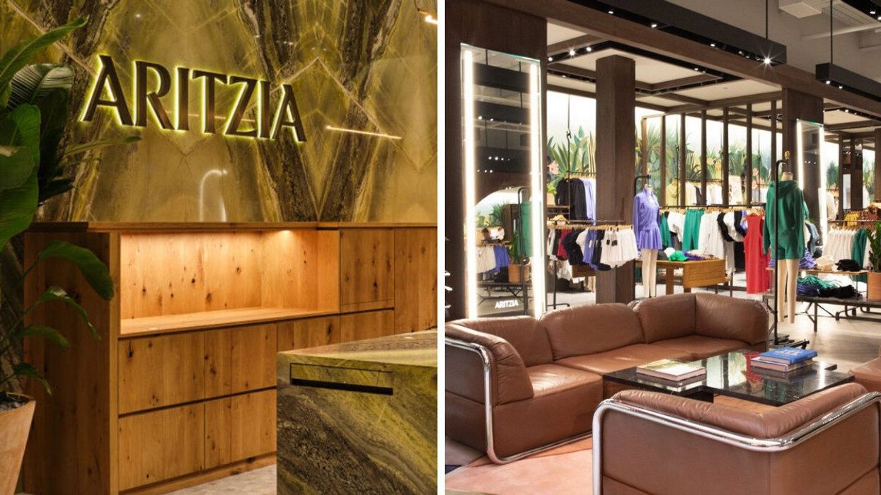 An Aritzia store. Right: Clothing in an Aritzia store.