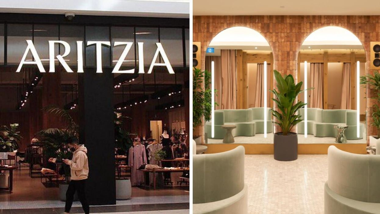 An Aritzia store. Right: The fitting room of an Aritzia store.