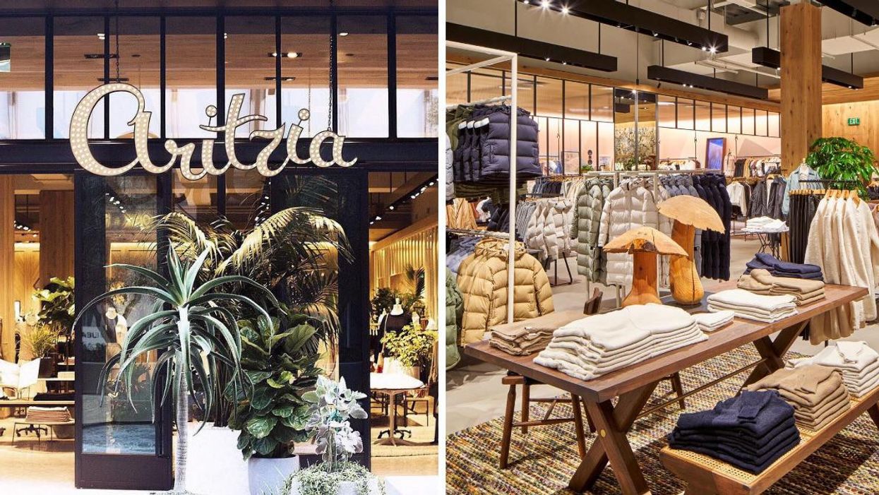 An Aritzia storefront. Right: The interior of an Aritzia store.