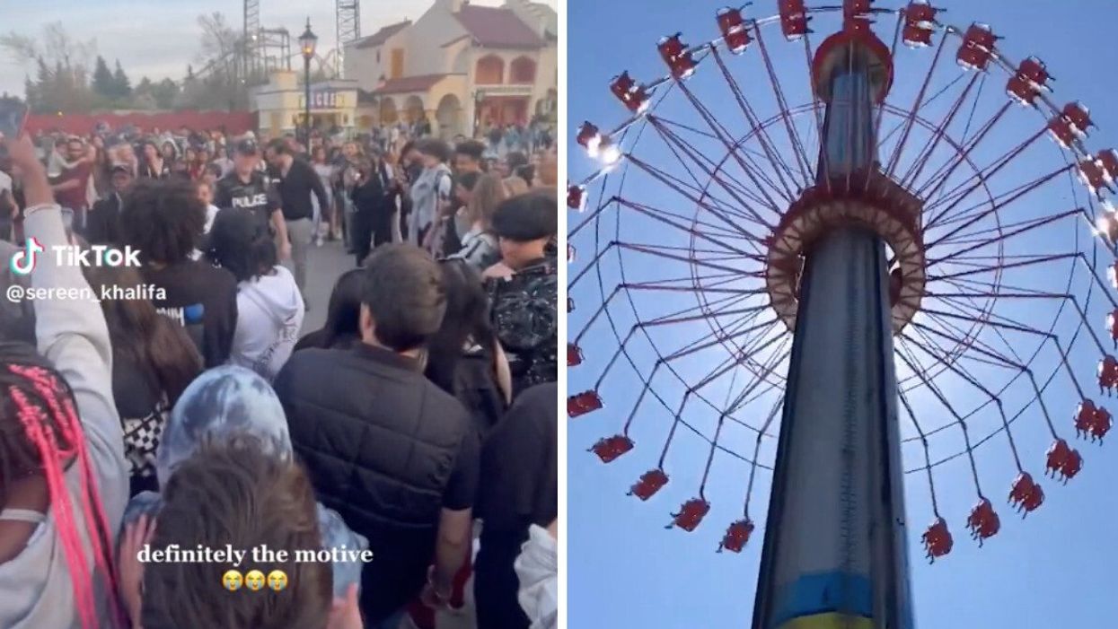 An arrest being made at Canada's Wonderland. Right: A ride at Canada's Wonderland.