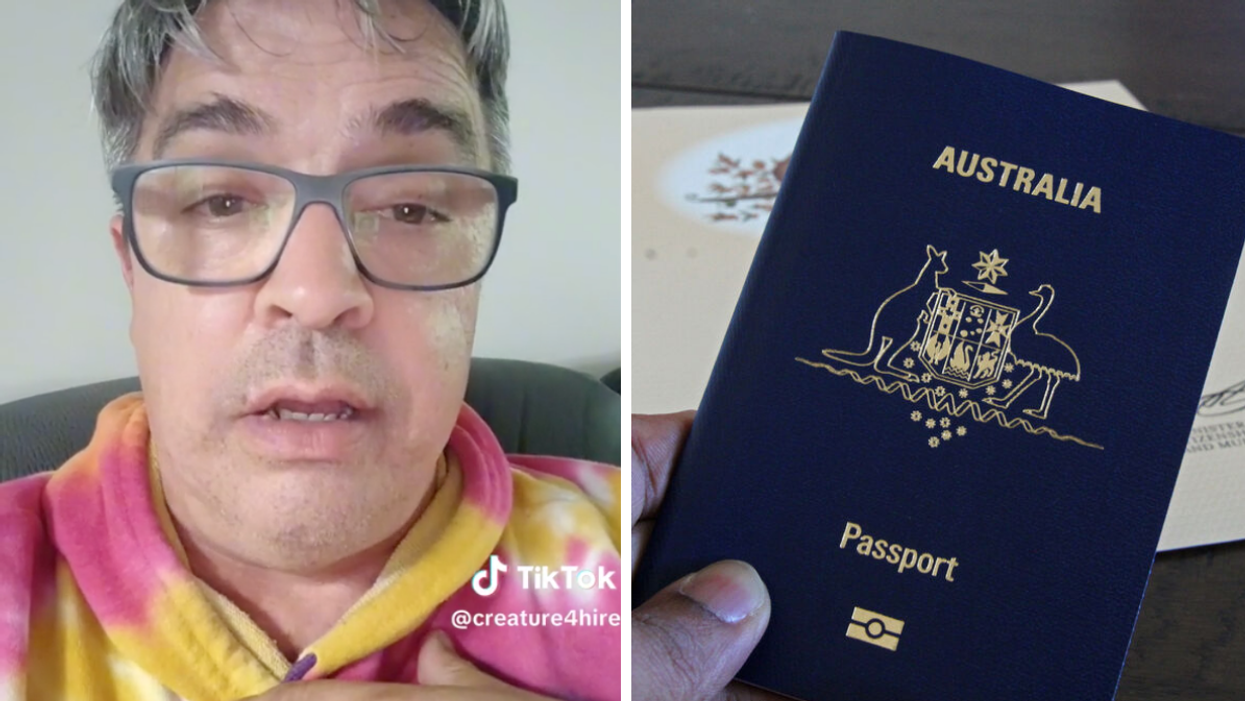 An Australian talking about why he'd never go to the US. Right: An Australian Passport.