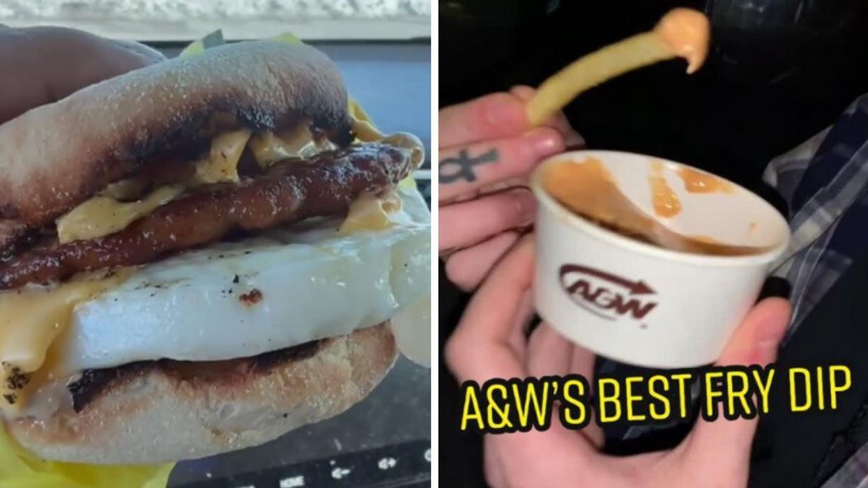 An Egg Mac McMuffin. Right: An A&W fries and dip hack.