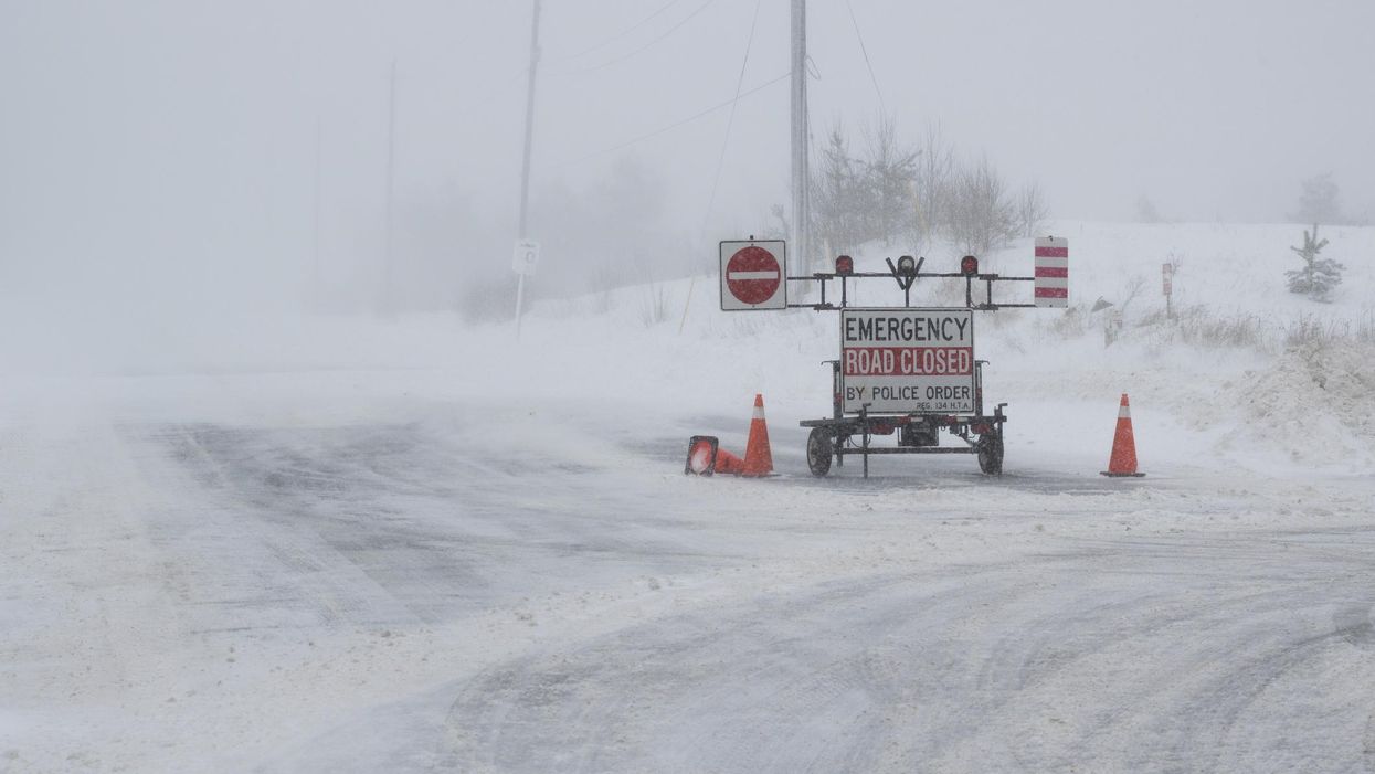 An emergency winter road closed in Ontario.
