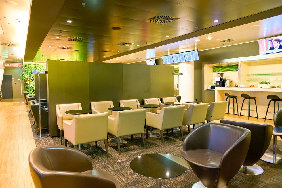 An empty airport lounge.