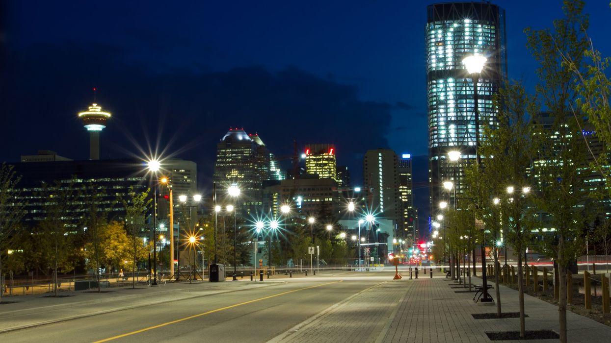 An empty downtown street in Calgary, Alberta.