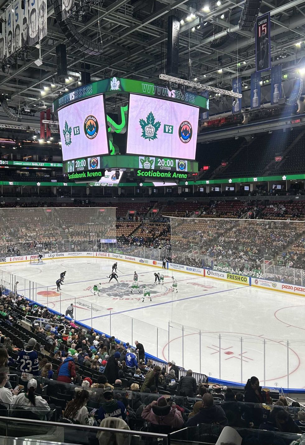 An ice hockey match.