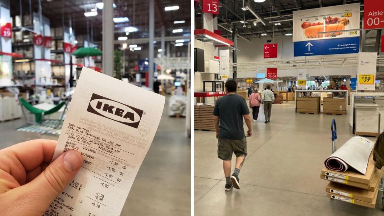 An IKEA receipt. Right: The interior of an IKEA.