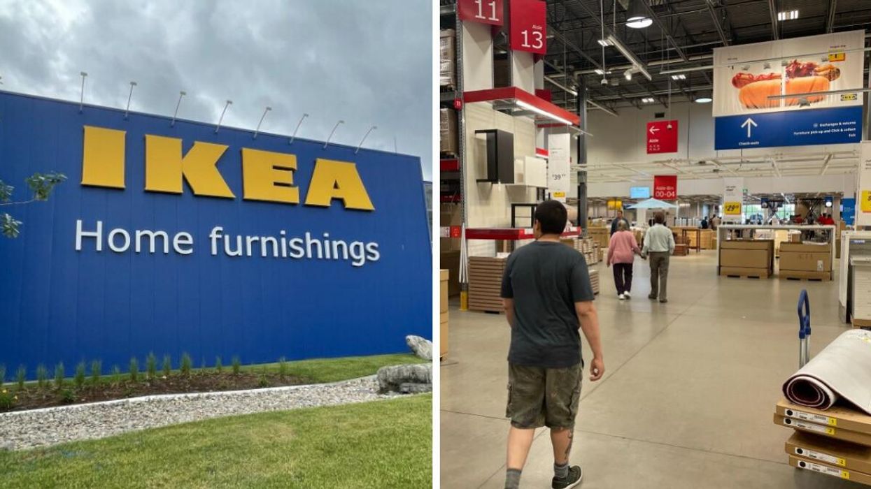 An IKEA sign. Right: Inside an IKEA store.