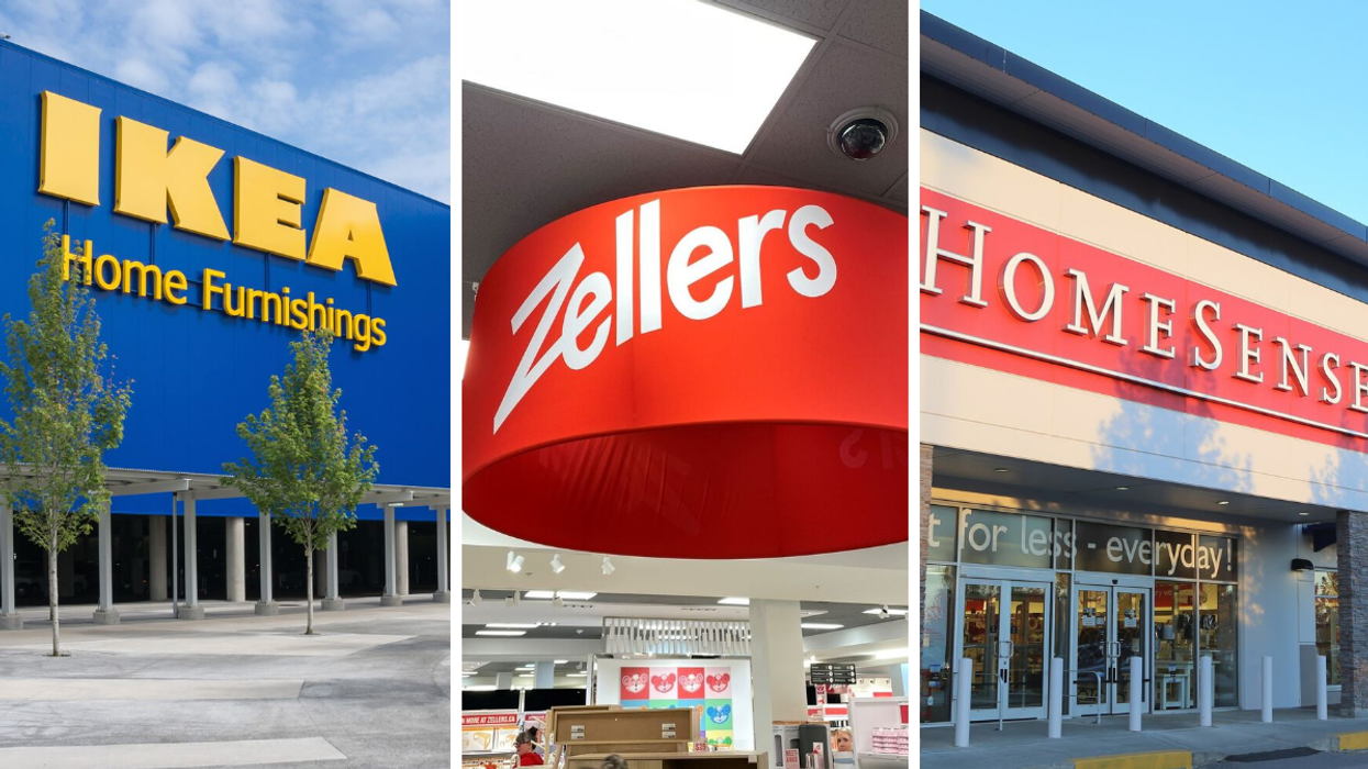An IKEA store. Middle: The Zellers store in Scarborough. Right: A HomeSense store.