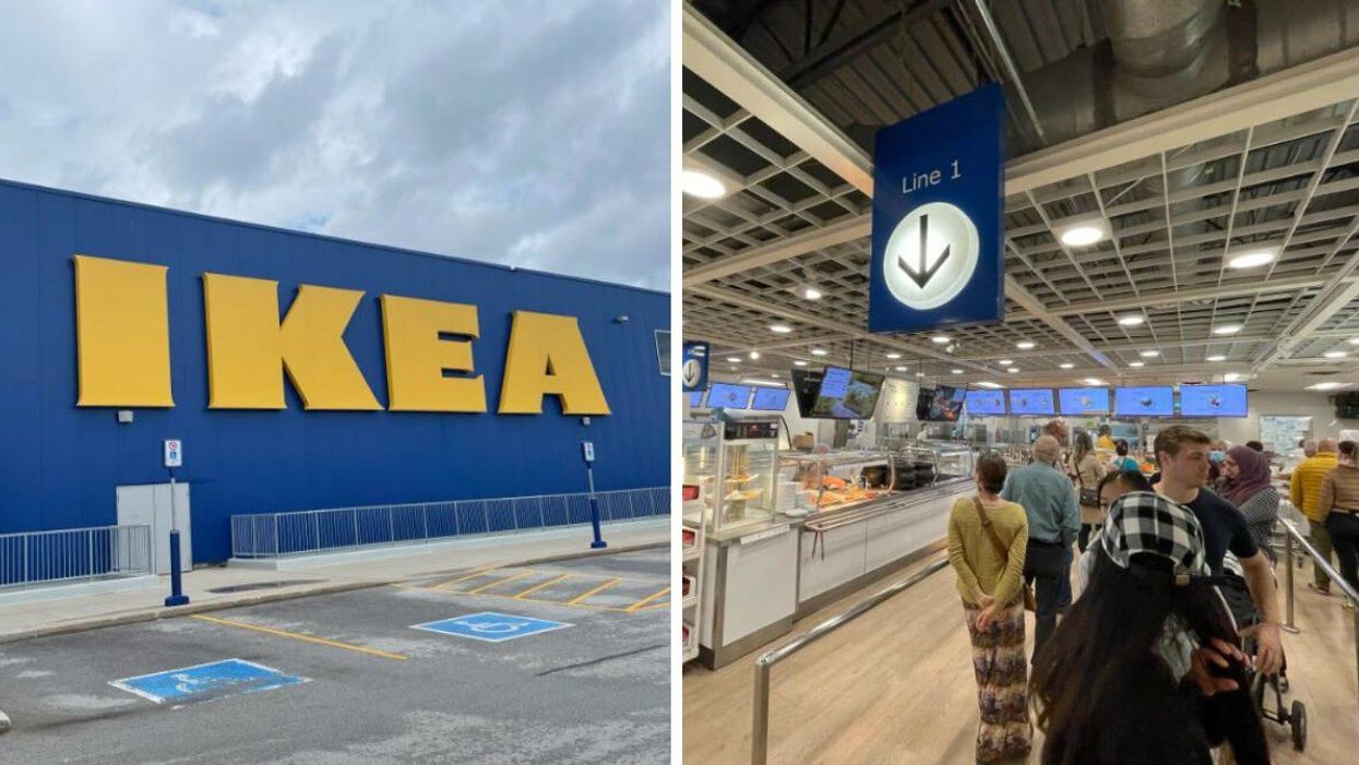An IKEA Store. Right: A line at the IKEA cafeteria.