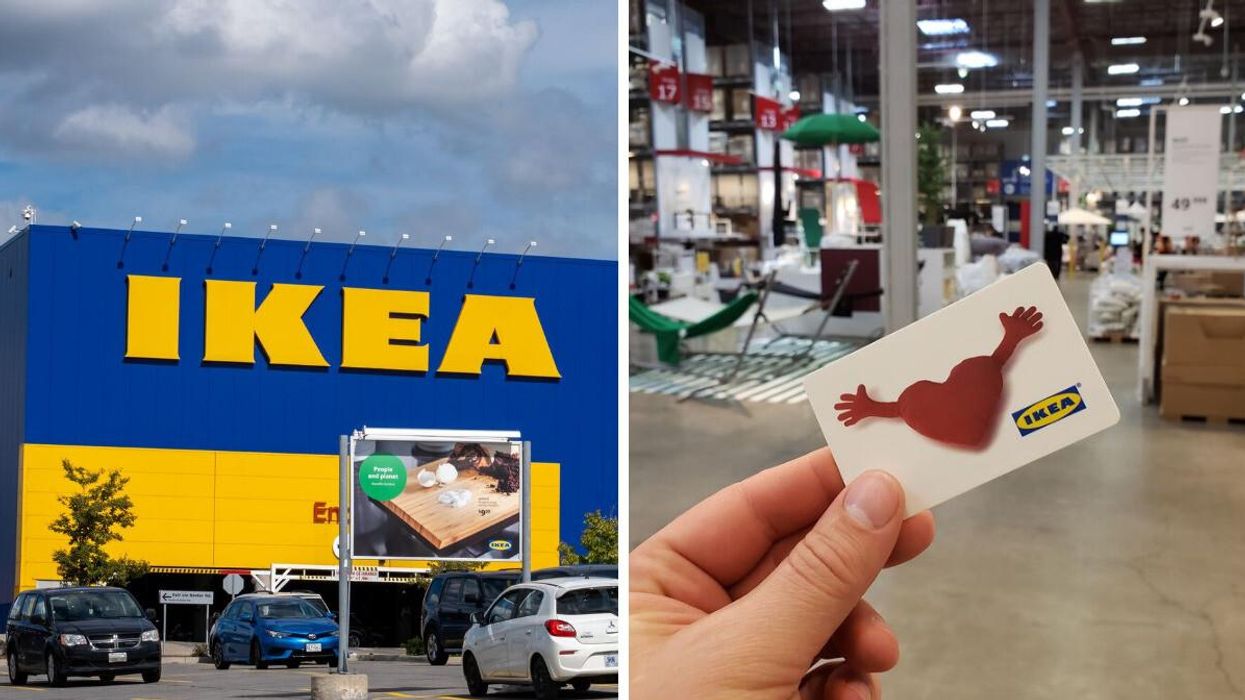 An IKEA store. Right: An IKEA gift card with a heart on it.